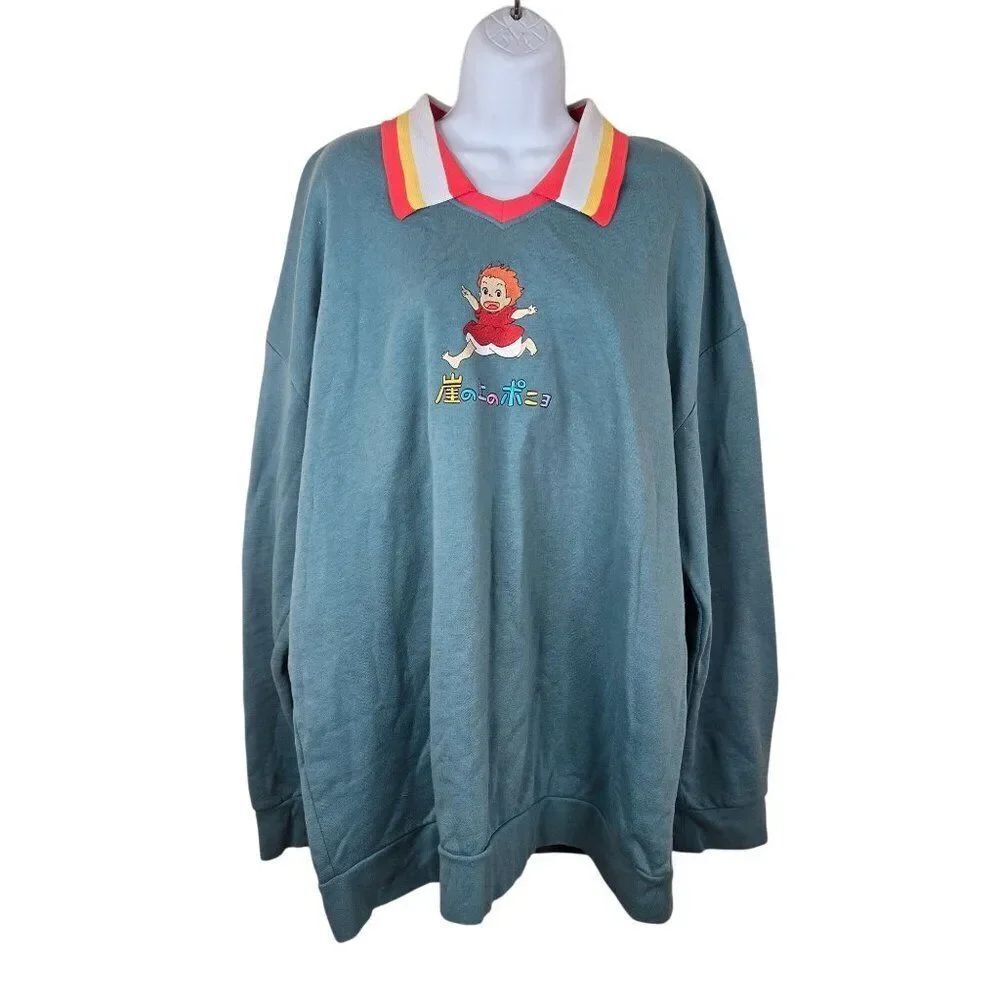 Studio Ghibli Ponyo Sweatshirt 2XL By Her Universe Blue Collared